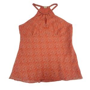 MICHAEL Michael Kors Orange Halter Blouse Size 12 Sleeveless Keyhole Top
